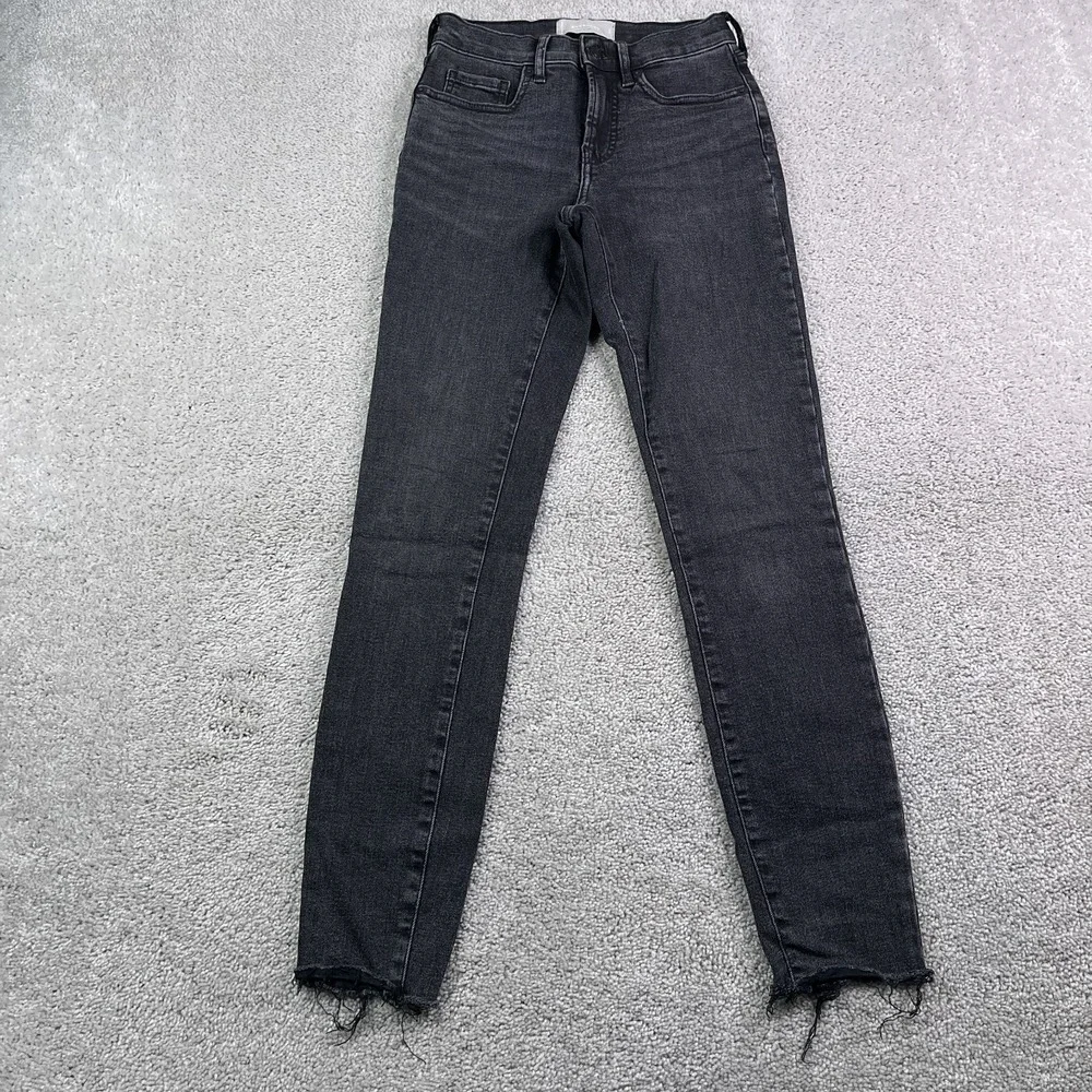Everlane Jeans Womens 25 Tall Black Mid Rise Skinny Stretch Denim Fray Cuffs‎